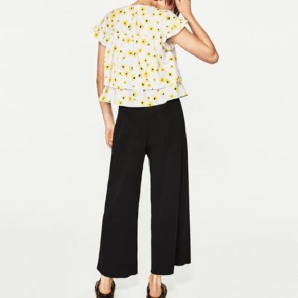 Zara Yellow Floral Print Tiered Ruffle Blouse - Picture 2 of 9